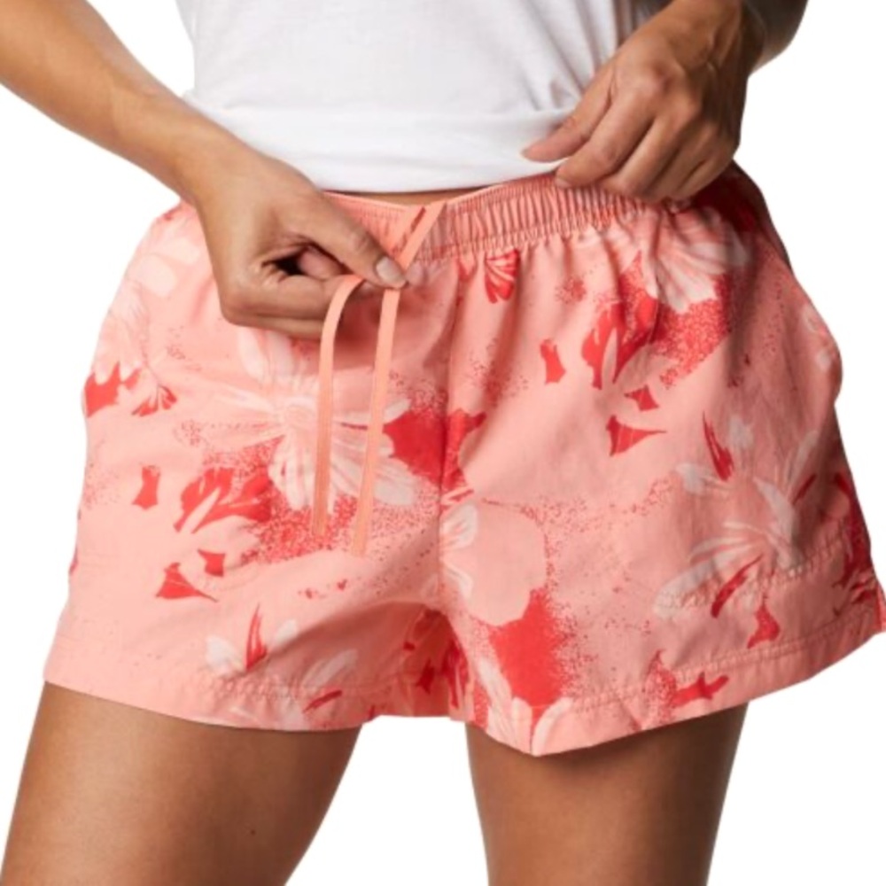 Columbia Sandy River 100% Nylon Athletic Shorts in Coral Floral 5” Inseam - Picture 3 of 15